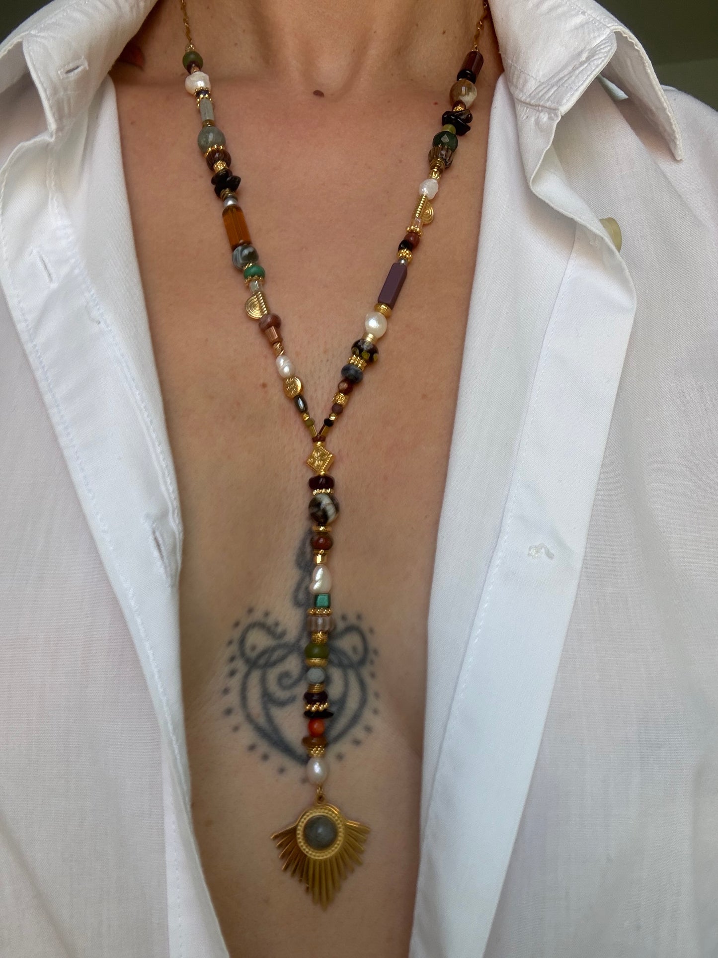 Rosario Style with Semiprecious and Freshwater Pearls