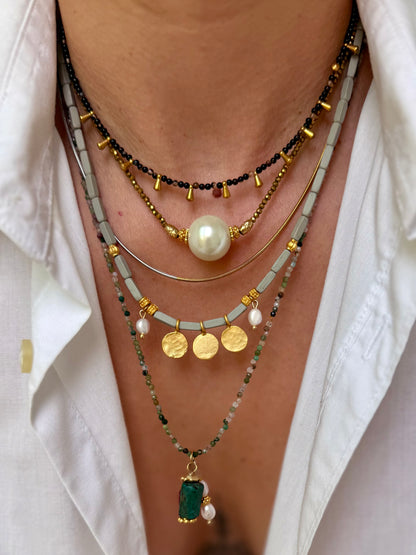 Tiny Gold-Plated Hematite and Pearl Necklace