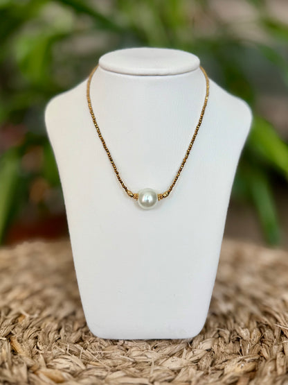Tiny Gold-Plated Hematite and Pearl Necklace
