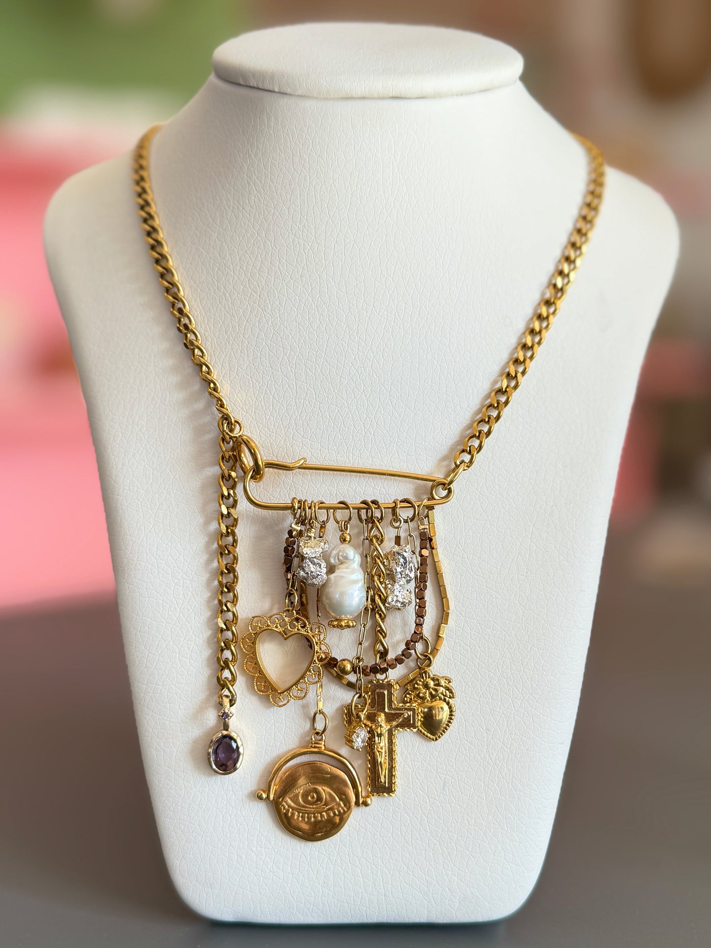 Gold-Plated Charm Statement Necklace
