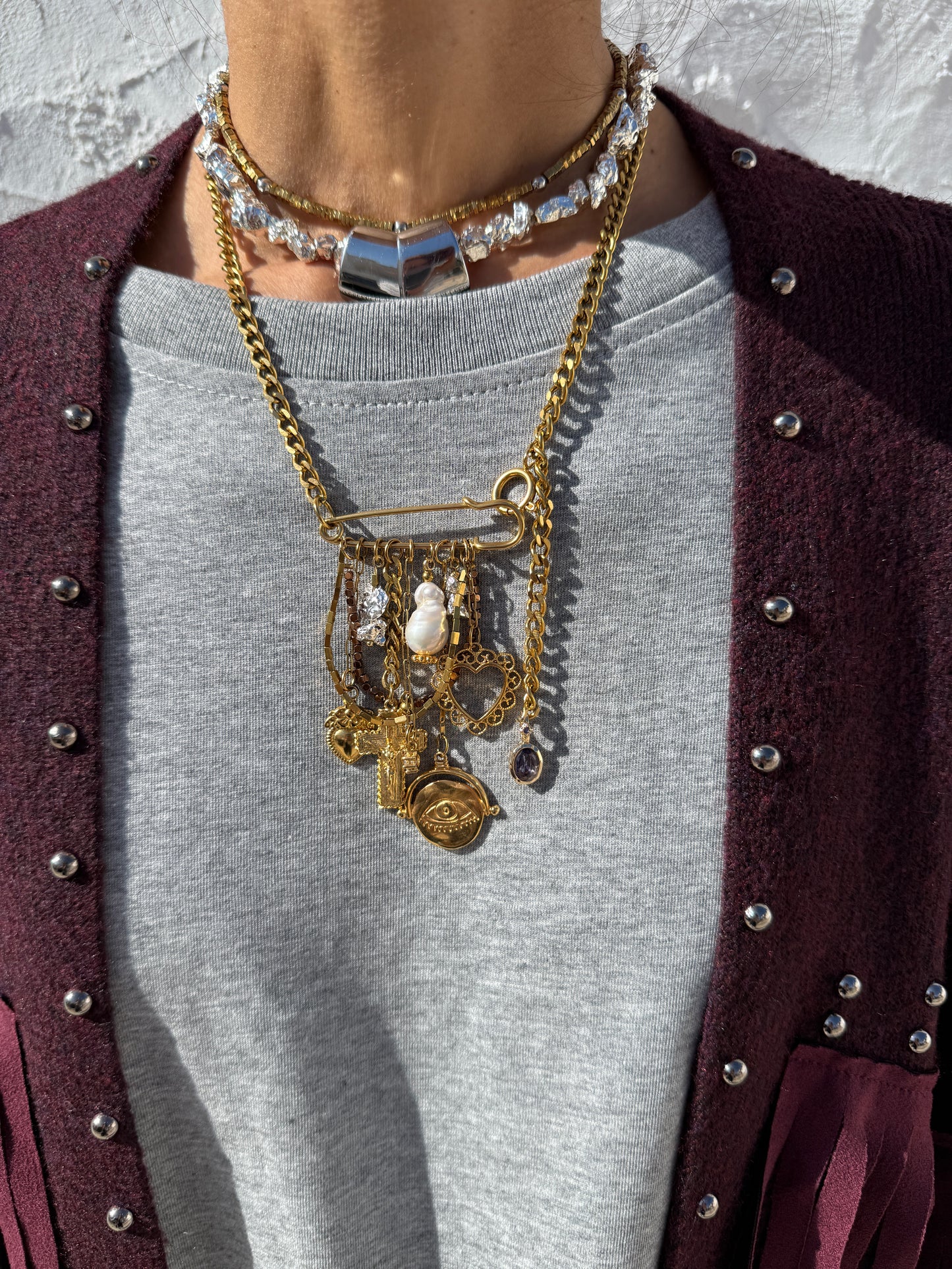 Gold-Plated Charm Statement Necklace