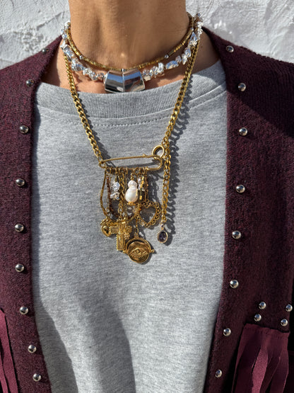 Gold-Plated Charm Statement Necklace