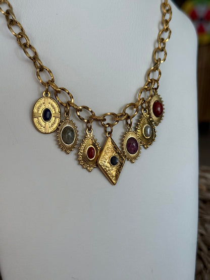 Gold Charm Medallion Necklace