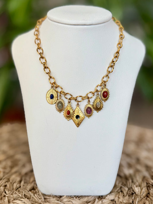 Gold Charm Medallion Necklace