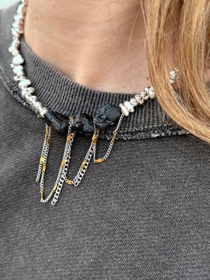 Silver Irregular Hematite with Black Tourmaline