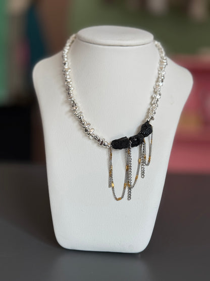 Silver Irregular Hematite with Black Tourmaline