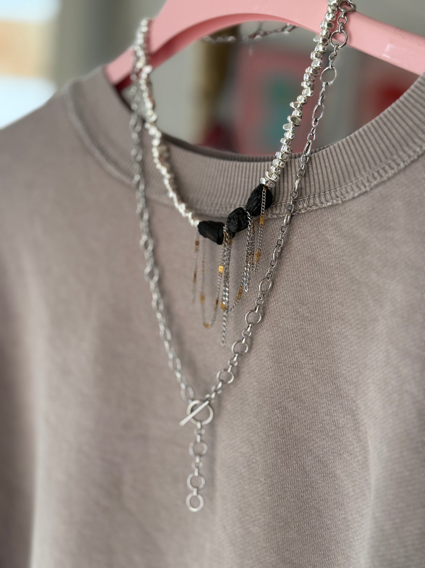 Silver Irregular Hematite with Black Tourmaline