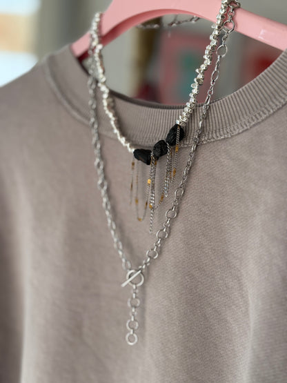 Silver Irregular Hematite with Black Tourmaline